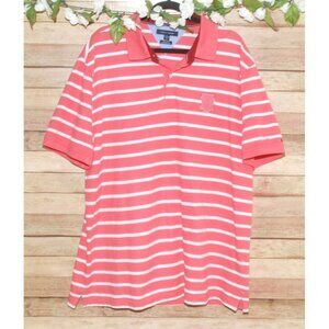 TOMMY HILFIGER Polo Shirt Mens XXL Short Sleeve Peach & White Stripe Preppy Golf
